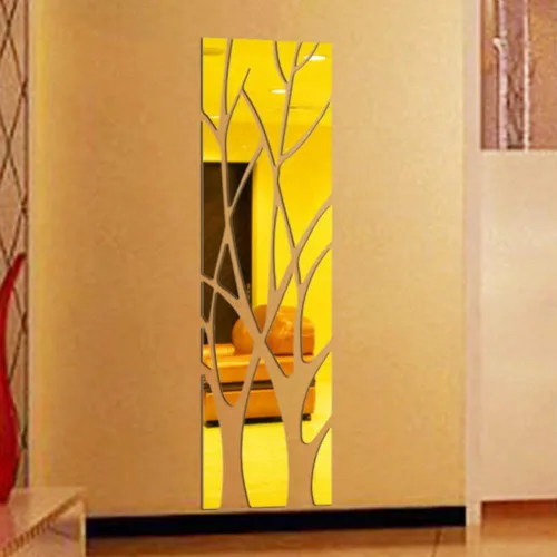Vista 2 de Adhesivos de pared de espejo acrílico 3D, ramas de árbol, calcomanías de espejo acrílicas extraíbles autoadhesivas para pared, calcomanías