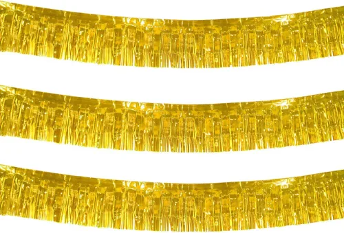 Vista 16 de Guirnalda gruesa de flecos de papel de aluminio negro de 10 pies por 15 pulgadas, paquete de 3, pancarta de oropel metálica brillante