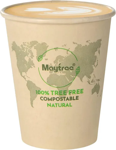 Vista 10 de MayTree Tazas de café caliente de papel desechables de 12 onzas, tazas de papel de bambú compostables y biodegradables para llevar y café helado