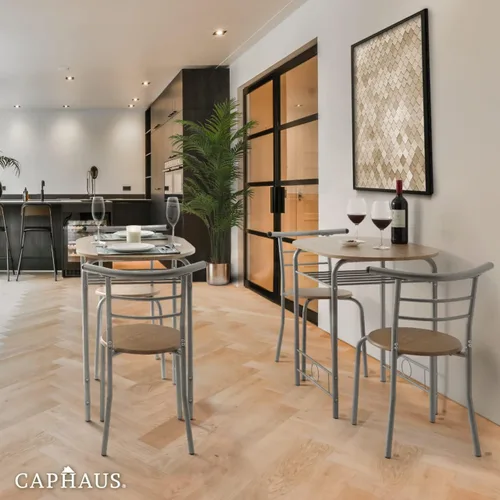 Vista 7 de CAPHAUS Juego de comedor de 3 piezas para 2, cocina pequeña, juego de mesa de comedor con marco de acero, juego de patio de 3 piezas con estante