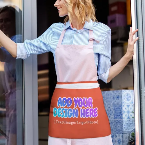 Vista 22 de AXKEUDO Delantal personalizado con bolsillos, delantales de cintura para camarera para cocinar en casa, restaurante, servir trabajo