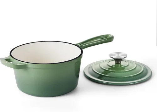 Vista 28 de Onader Sartén de hierro fundido esmaltado, cacerola pequeña de 1 cuarto de galón con tapa, olla de hierro fundido, horno holandés esmaltado, Blanco