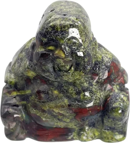 Vista 4 de Estatua de Buda feliz de Maitreya de piedra tallada a mano, escultura de bolsillo de cristal curativo, decoración de 1.5 pulgadas de alto, obsidiana
