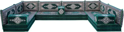 Vista 22 de arabicsofa Verde Juego de Asientos de Suelo Orientales Hechos a Mano – Sofá de Suelo Tradicional con Respaldo