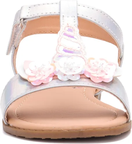 Vista 4 de Olivia Miller Zapatos para niños, Majestic Strappy brillante plata niñas sandalias de diapositivas planas