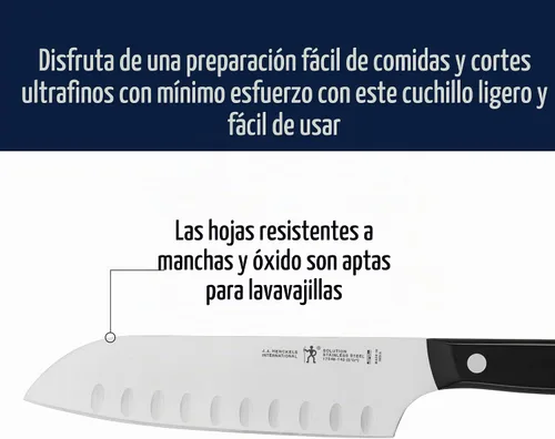 Vista 5 de HENCKELS Solution - Cuchillo Santoku de borde hueco afilado de 5 pulgadas, diseño alemán informado por más de 100 años de maestría, negro/acero