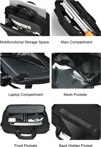 Vista 6 de zhongningyifeng Maletín para portátil de negocios de 14-15.6 pulgadas, bolsa de mensajero multifuncional impermeable para viajes y oficina