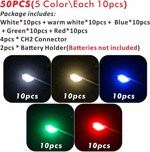 Vista 2 de 50 piezas pre-cableadas micro LED pre-soldadas 0402 SMD LED con accesorios de montaje para la construcción de modelos principiantes