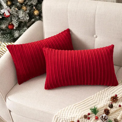 Vista 109 de UGASA - Fundas de almohada decorativas de terciopelo suave y sólidas de Navidad para sala de estar/sofá, 16 x 16 pulgadas, 2 unidades, color burdeos