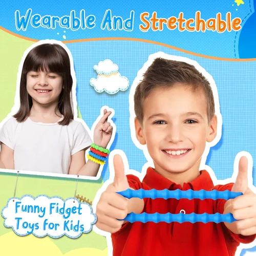 Vista 2 de Pulsera de textura sensorial de juguetes para la ansiedad: paquete de 4 juguetes táctiles elásticos para niños y adultos, artículo silencioso