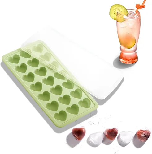 Vista 10 de Bandeja de cubitos de hielo en forma de corazón, molde de silicona de 21 agujeros con tapa extraíble flexible para whisky cóctel chocolate Azul