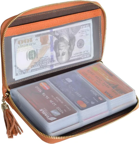 Vista 23 de Easyoulife - Billetera con cierre de mujer, tarjetero de cuero, cartera con cremallera, bloqueo RFID rosado (Bean Pink)