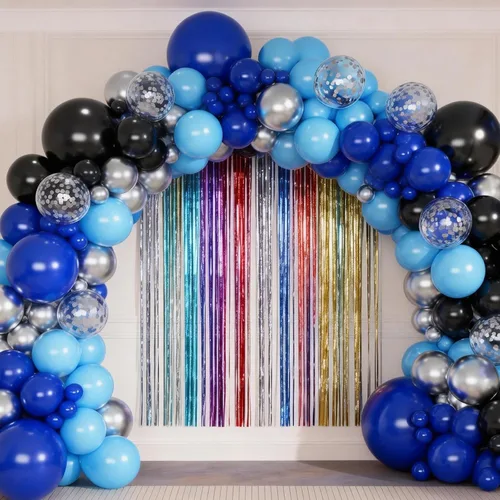 Vista 8 de Kit de arco de globos, 146 globos negros, azules, plateados, blancos, de 18, 12, 10, 5 pulgadas, globos de diferentes tamaños para cumpleaños
