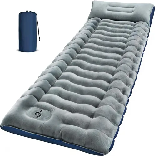 Vista 8 de FUN PAC Almohadilla de dormir para acampar con almohada Bomba de pie incorporada Esterilla de dormir inflable compacta para acampar mochilero Azul