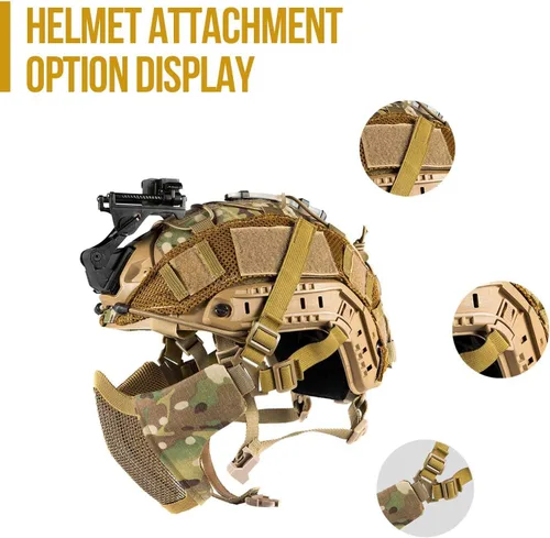 Vista 5 de OneTigris Foldable Tactical Airsoft Mesh Half Mask Helmet Compatible 800FPS ANSI Z80.3 certified,soft foam cheek pads,skull cap strap included