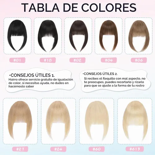 Vista 6 de Hairro Flequillo con clip, de cabello humano, fleco francés, con flecos, parte frontal plana, flequillo lateral, clip con cortina de sien, clip