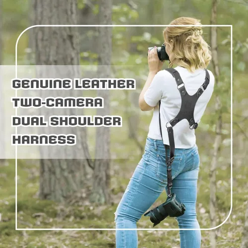 Vista 7 de Leather Dual Camera Harness Strap for Photographers,Adjustable Shoulder Crossbody Padded Harness for DSLR SLR