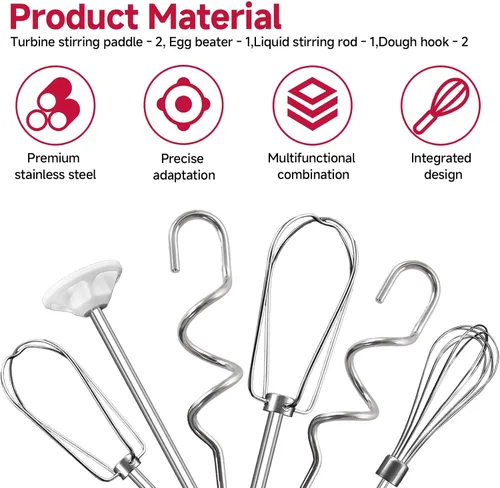 Vista 2 de Batidor de mano para batidora de mano Kitchenaid KHM3 KHM5 KHM7 KHM9, incluye batidor, varilla de mezcla y gancho para masa, accesorios de batidora