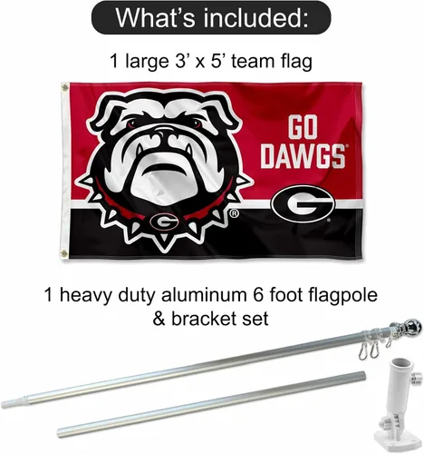 Vista 2 de Georgia Bulldogs Go Dawgs - Bandera con poste y soporte para la universidad
