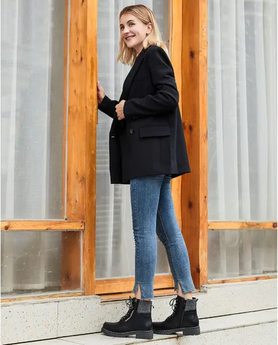 Vista 3 de starmerx Botas de combate con cordones para mujer botines de tacón bajo cómodos botines con cremallera lateral