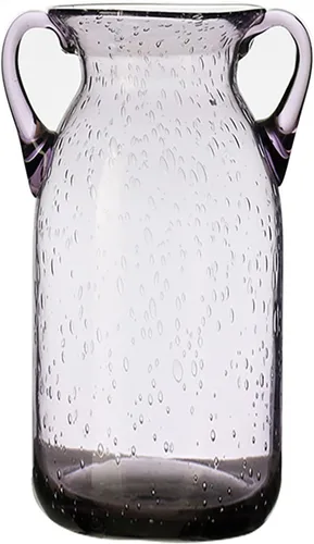 Vista 4 de Jarrón de cristal transparente, florero de vidrio con doble oreja, jarrón de boca ancha para decoración de interiores y exteriores (4)