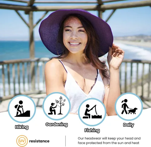 Vista 4 de Simplicity - Sombrero con protección solar UV UPF 50 para mujer, convertible en visera para playa