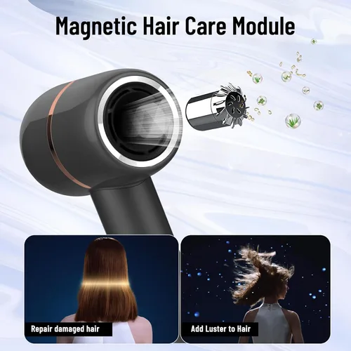 Vista 6 de Secador de pelo, motor sin escobillas de 110, 000 RPM para secado rápido, secador iónico negativo de alta velocidad con boquilla magnética, pantalla