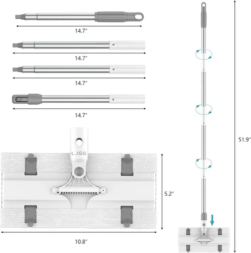 Vista 3 de Mopa plana de microfibra reutilizable para limpieza de pisos, base de aluminio de 10.8 pulgadas (10.8 in) con mango de aluminio de 52 pulgadas