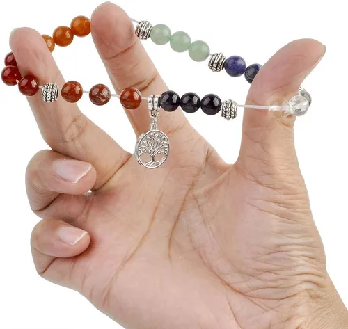 Vista 3 de Top Plaza Pulsera de curación de 7 chakras, reiki, piedras reales, yoga, meditación, mala, pulseras elásticas para mujeres, aleación de plata