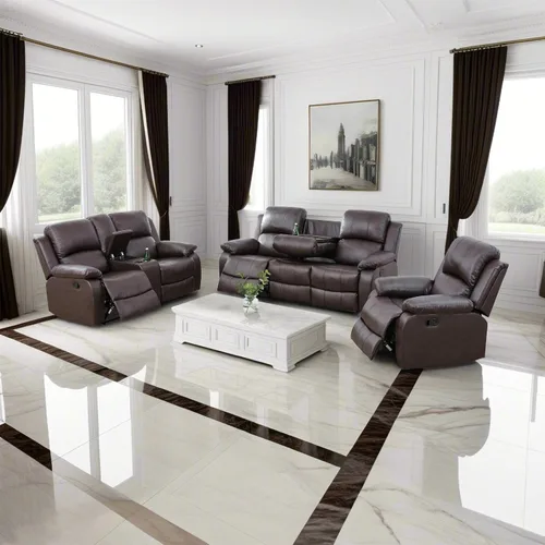 Vista 10 de Juego de sala de Estar reclinable de 3 piezas, juego de sofá reclinable Manual para conjunto de muebles de sala de Estar, con consola de Rojo