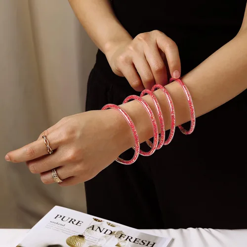 Vista 2 de Sakytal Pulsera de gelatina con purpurina y lazo, juego de pulseras de silicona apilables, con relleno de gelatina brillante para mujeres y niñas