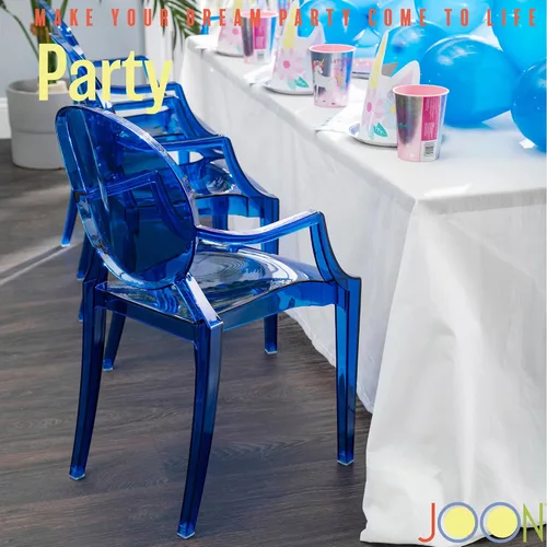 Vista 2 de JOON Paquete de 2 sillas fantasma para niños con reposabrazos transparentes, 25 x 13 x 14.5 pulgadas, material de policarbonato, altura del asiento