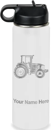 Vista 73 de LaserGram Botella de agua personalizada, tractor agrícola, acero inoxidable de doble pared aislada al vacío con popote superior, regalo grabado