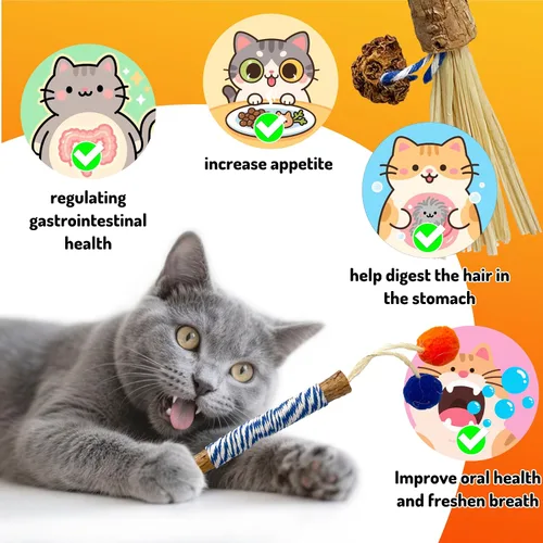 Vista 5 de Catnip - 6 palitos masticables con cuerda de algodón envuelta, juguete natural para el cuidado dental para la limpieza de los dientes y la salud