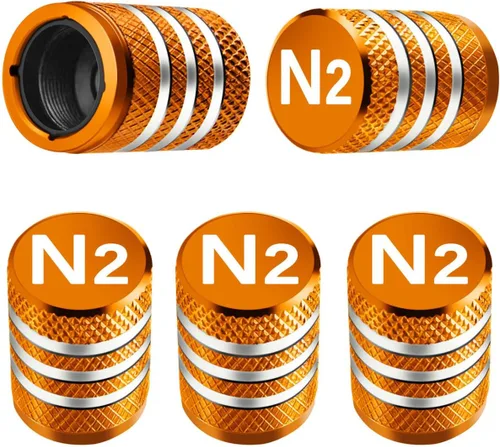 Vista 58 de Tapones para vástago de válvula de neumático, paquete de 5, tapa de aire de neumático N2, metal nitrógeno con forro de plástico, resistente a
