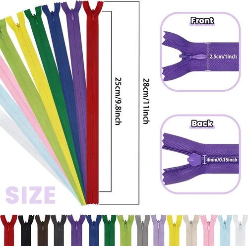 Vista 3 de DOITEM - Cremalleras invisibles para costura, 45 unidades de 10 pulgadas, cremalleras invisibles de nailon multicolor para coser y manualidades, 15