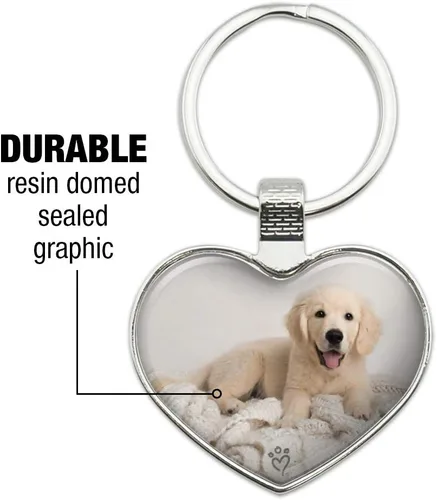 Vista 3 de GRAPHICS & MORE Golden Retriever - Llavero de metal con diseño de corazón y manta, Cromado