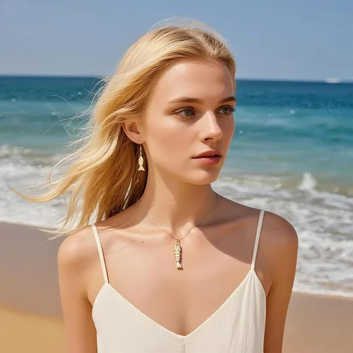 Vista 4 de Coiris Collar de pez para mujer, chapado en oro de 14 quilates, collar con dije de pez animado 3D, aretes de playa, verano, océano hawaiano