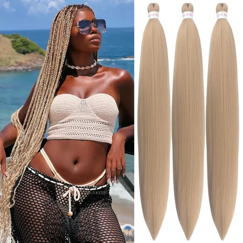 Vista 63 de Pelo corto negro trenzado preestirado de 14 pulgadas para trenzas sin nudos, pelo sintético 1B trenzado para trenzas Bob Box