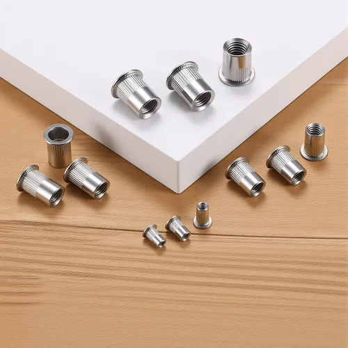 Vista 5 de Tuerca de remache de 1/2 "-13UNC de acero inoxidable 304 cabeza plana remache roscado inserto Nutsert tuerca remache, cuerpo moleteado