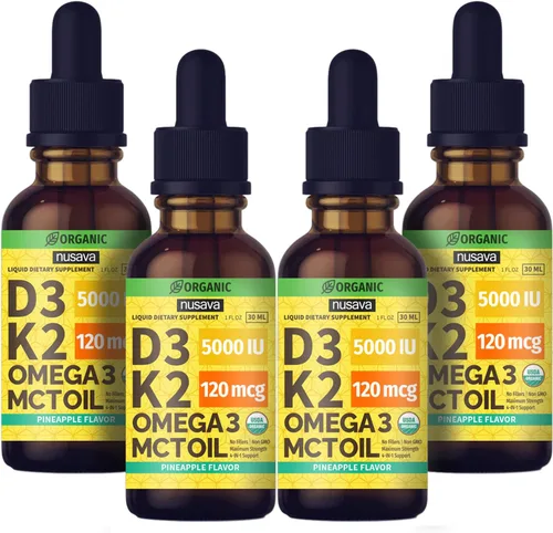 Vista 11 de Paquete de 2 gotas orgánicas de vitamina D3 K2 con aceite MCT y Omega 3 - Vitamina líquida D3 5000 UI - Suplemento de vitamina K2 D3 - Gotas