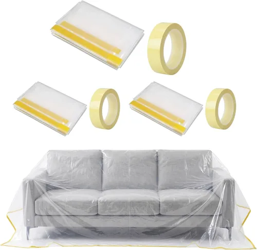 Vista 10 de HERSENT 2 Paquetes Fundas de Sofá de Plástico de 144 pulgadas/12 pies, Fundas de Sofá de Plástico Impermeables para Muebles para Sofá Seccional