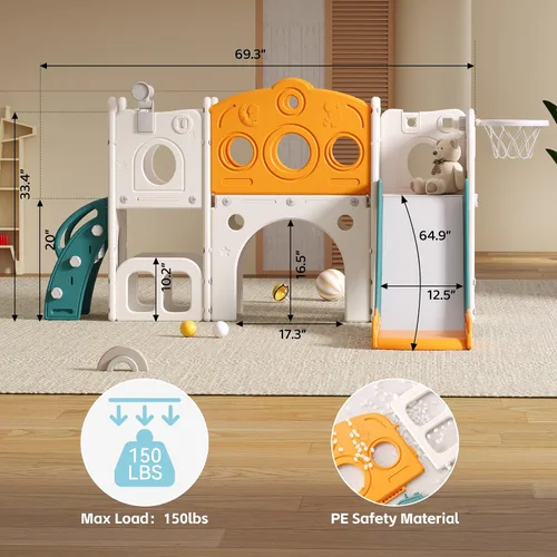 Vista 6 de Tobogán 8 en 1 para niños pequeños, juego para interiores y exteriores para niños de 1 a 3 años, tobogán escalador con espacio de almacenamiento