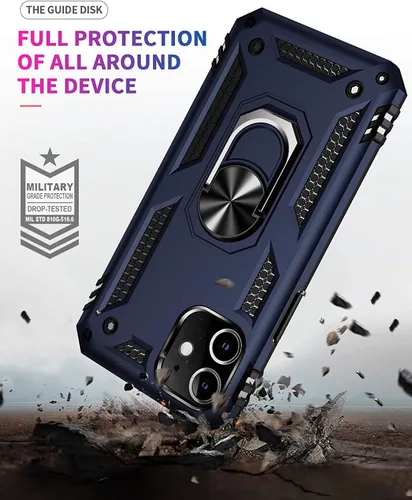Vista 4 de KKBL - Funda para teléfono compatible con [iPhone 11], contraportada con protección contra golpes, anillo con función atril, color azul