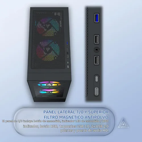 Vista 5 de Apevia Eclipse-BK Eclipse Carcasa de PC de Torre Media para Juegos con 5 Ventiladores ARGB de 120mm, 366 Modos de Luz RGB, Diseño Minimalista