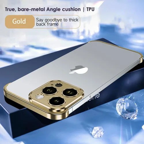 Vista 5 de Losin Funda compatible con iPhone 14 Pro con protector de lente de cámara, metal de aluminio, sin marco, diseño sin bordes, delgada y ligera, a