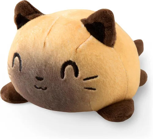 Vista 2 de TeeTurtle - Peluche reversible de gato siamés de 4 pulgadas Gato siamés feliz + enojado
