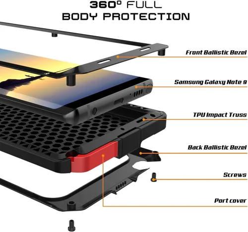 Vista 2 de Casa Funda híbrida a prueba de golpes de metal de aluminio de aleación para Samsung Galaxy Note 9-Negro
