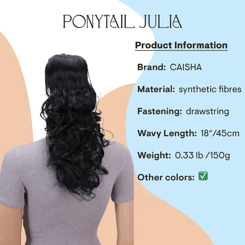 Vista 5 de Pttyshop, extensión de cola de caballo, ondulada, voluminosa, resistente al calor. Negro #1 PH9