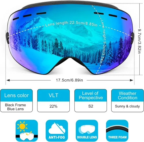 Vista 3 de SPOSUNE Gafas de esquí sobre lentes, gafas de nieve para hombres, mujeres, jóvenes, snowboard, esquí, gafas de nieve antivaho UV400